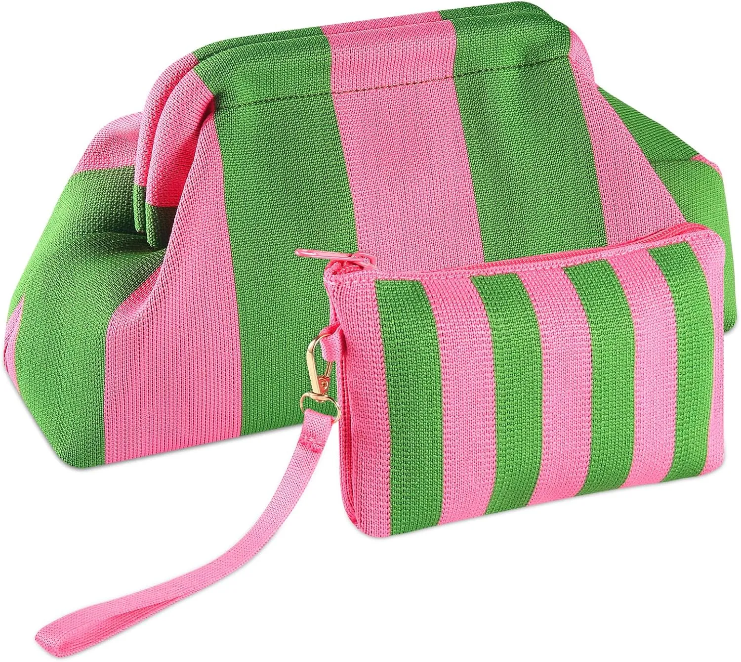 Summer Beach Clutch Purses and Small Makeup Pouch,Purses Dumpling Clutch Bag for Women,Woven Crochet Handbags Ruched Cloud Colorblock(Big Bag Small Bag)