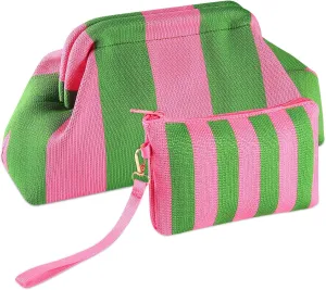 Summer Beach Clutch Purses and Small Makeup Pouch,Purses Dumpling Clutch Bag for Women,Woven Crochet Handbags Ruched Cloud Colorblock(Big Bag Small Bag)