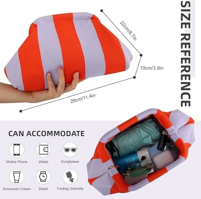 Summer Beach Clutch Purses for Women Woven Crochet Handbags Dumpling Clutch Ruched Cloud Purse Casual Colorblock Bag