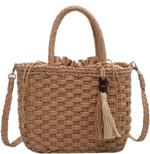Summer Straw Bag: Large Beach Purse, Hand-Woven Vacation Handbag, Vintage Rattan Crossbody for Outdoor,Holidays,Everyday
