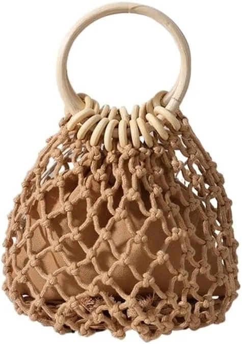 Summer Straw Woven Beach Bag Rattan Ladies Purses Handbag Wrist Pack Women Handle Female Bucket Tote Bags Knit Travel Bags