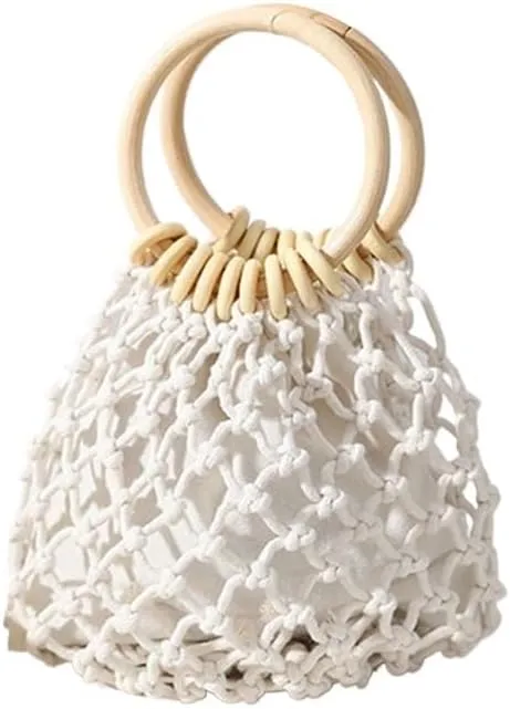 Summer Straw Woven Beach Bag Rattan Ladies Purses Handbag Wrist Pack Women Handle Female Bucket Tote Bags Knit Travel Bags