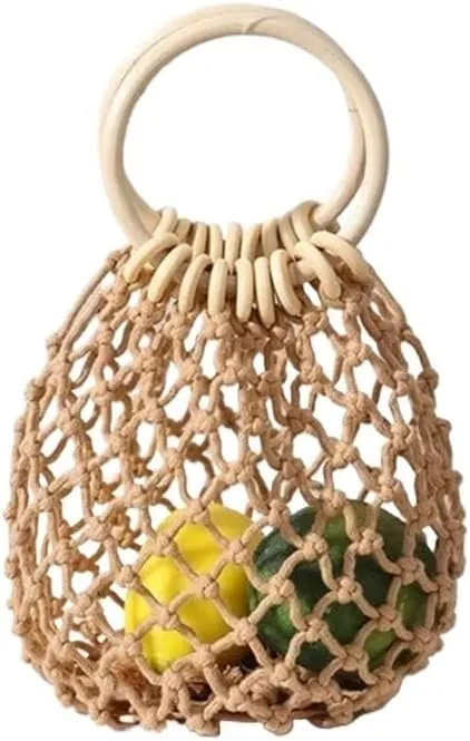 Summer Straw Woven Beach Bag Rattan Ladies Purses Handbag Wrist Pack Women Handle Female Bucket Tote Bags Knit Travel Bags