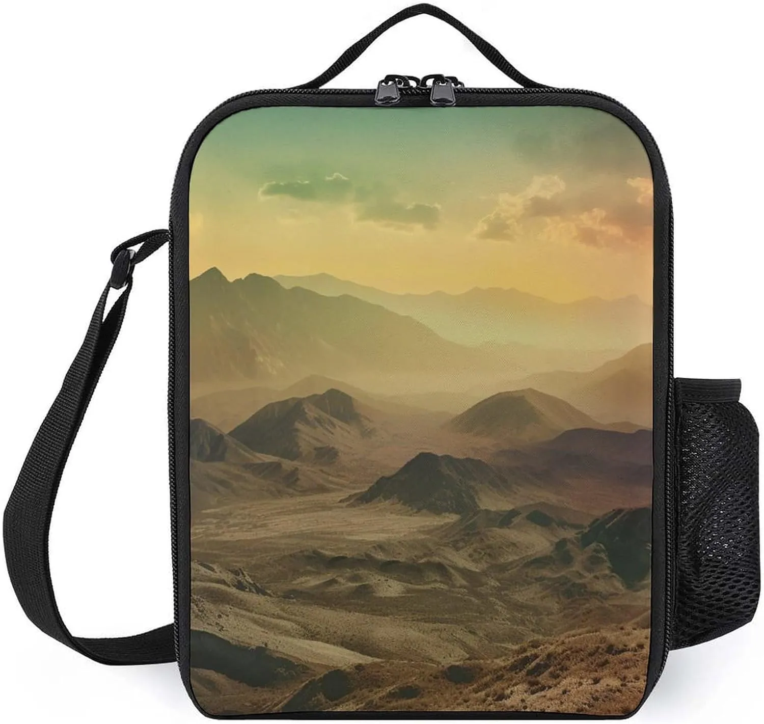 Sunset in Valley Lunch Bag for Women Men Lunch Box with Front Pocket Insulated Lunch Tote Bag for Office Work