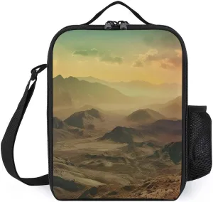 Sunset in Valley Lunch Bag for Women Men Lunch Box with Front Pocket Insulated Lunch Tote Bag for Office Work
