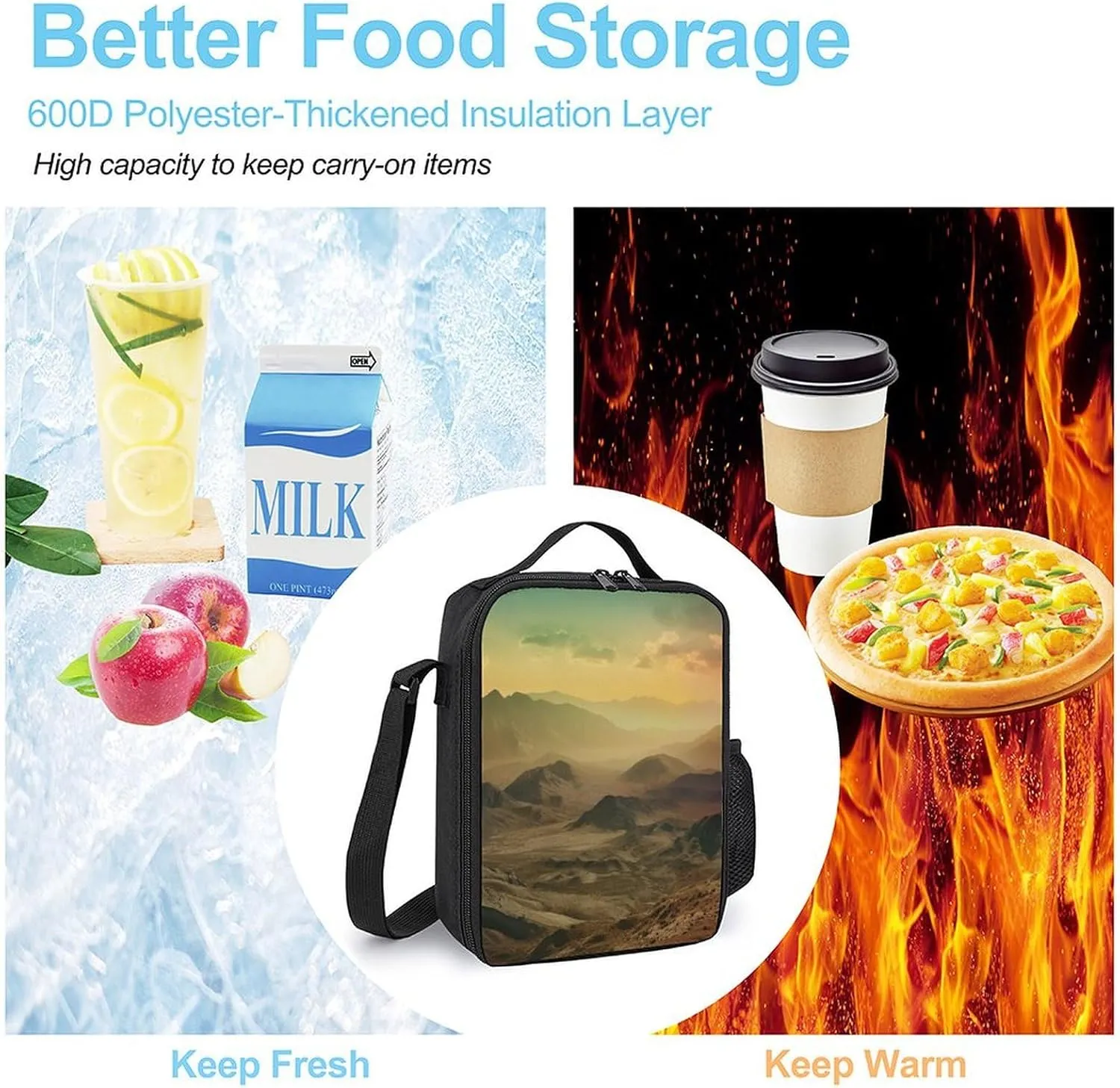 Sunset in Valley Lunch Bag for Women Men Lunch Box with Front Pocket Insulated Lunch Tote Bag for Office Work