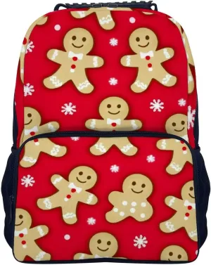 Supdreamc Lightweight Daypack Backpack for Sports Travel Running - Large Capacity Multipurpose Anti-Theft Bookbag, Christmas Red Polka Dots Snowflakes Gingerbread Cookies Laptop Backpack Daypack