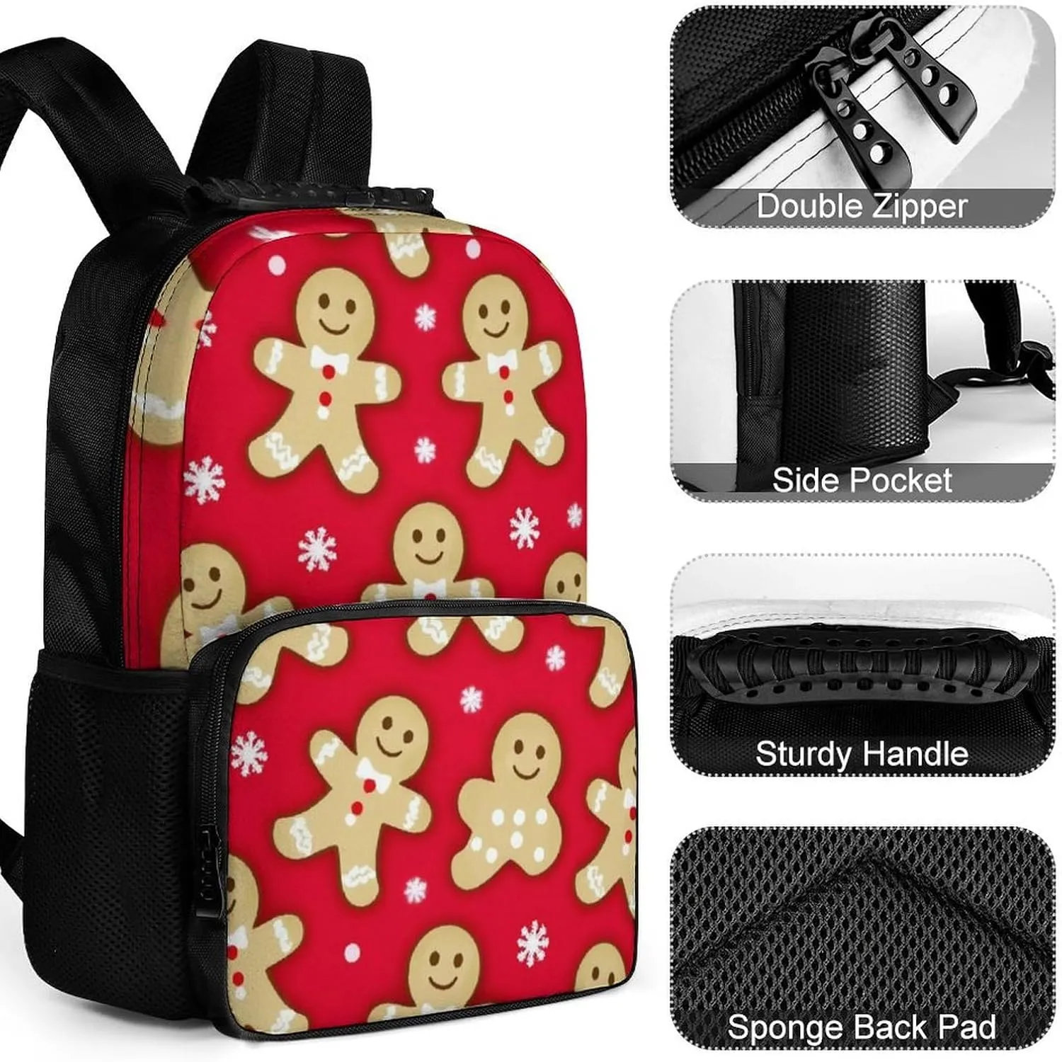 Supdreamc Lightweight Daypack Backpack for Sports Travel Running - Large Capacity Multipurpose Anti-Theft Bookbag, Christmas Red Polka Dots Snowflakes Gingerbread Cookies Laptop Backpack Daypack