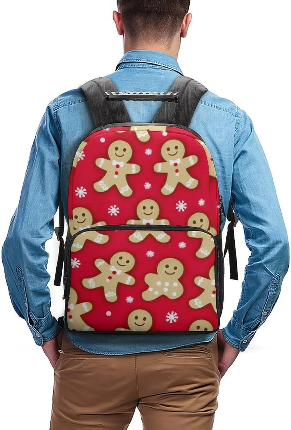 Supdreamc Lightweight Daypack Backpack for Sports Travel Running - Large Capacity Multipurpose Anti-Theft Bookbag, Christmas Red Polka Dots Snowflakes Gingerbread Cookies Laptop Backpack Daypack