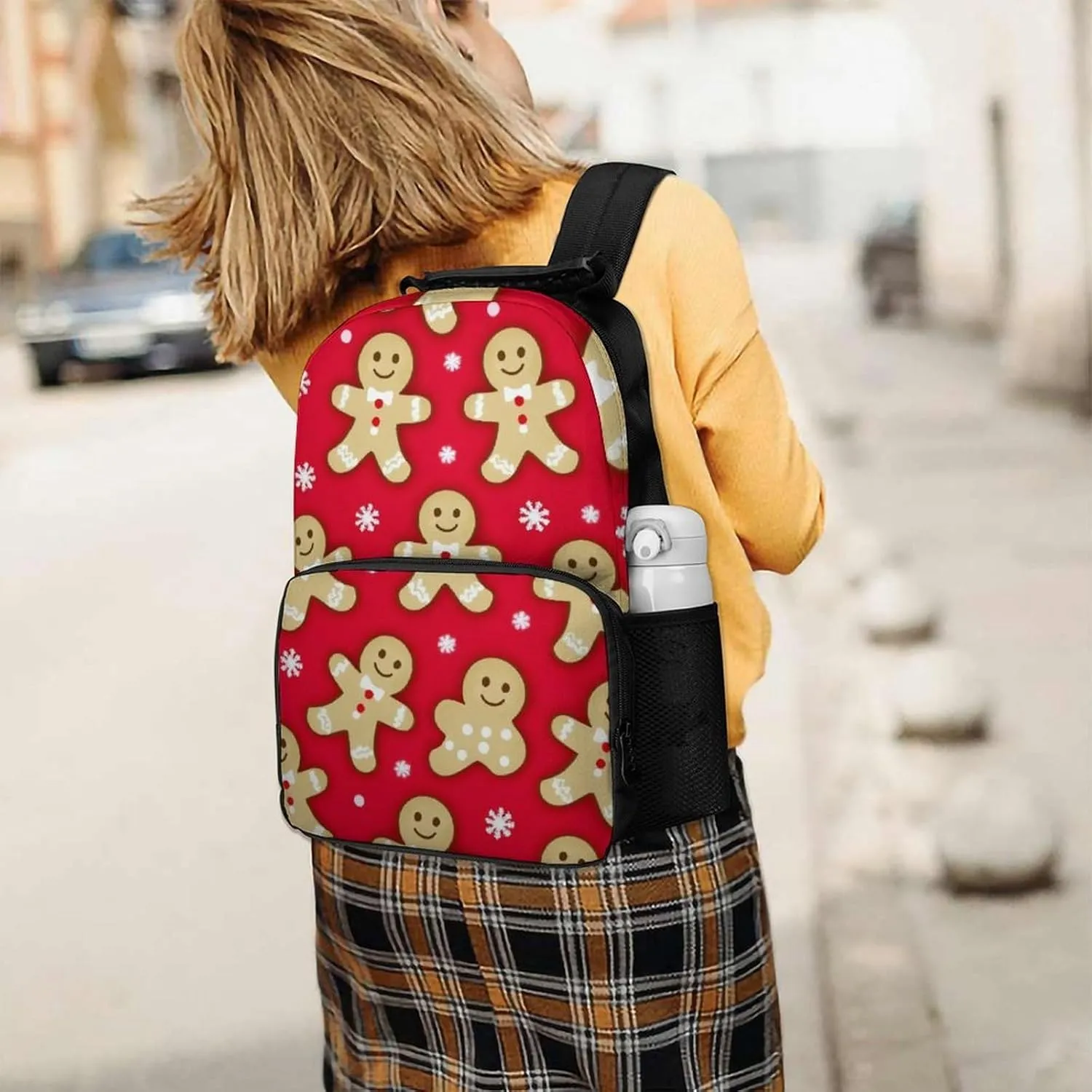 Supdreamc Lightweight Daypack Backpack for Sports Travel Running - Large Capacity Multipurpose Anti-Theft Bookbag, Christmas Red Polka Dots Snowflakes Gingerbread Cookies Laptop Backpack Daypack