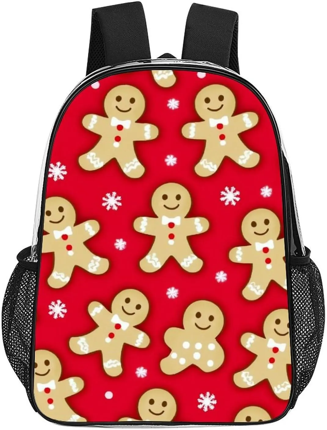 Supdreamc Men Women Transparent Christmas Red Polka Dots Snowflakes Gingerbread Cookies Casual Daypack Large Capacity Carry On Bag With Adjustable Shoulder Straps for Camping Work Running