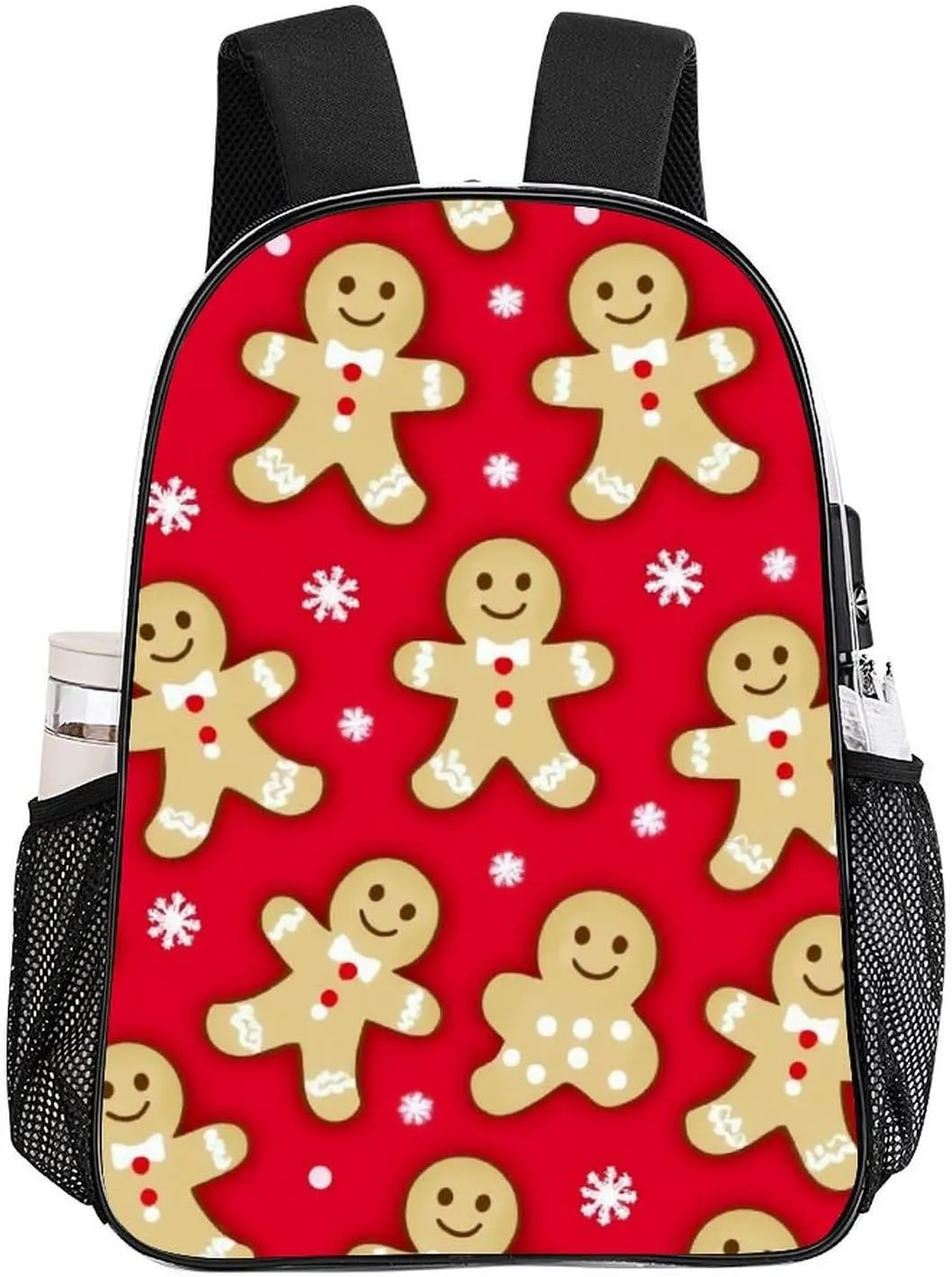 Supdreamc Men Women Transparent Christmas Red Polka Dots Snowflakes Gingerbread Cookies Casual Daypack Large Capacity Carry On Bag With Adjustable Shoulder Straps for Camping Work Running