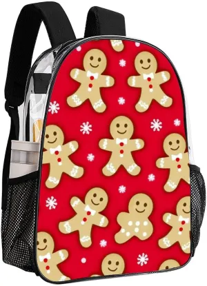Supdreamc Men Women Transparent Christmas Red Polka Dots Snowflakes Gingerbread Cookies Casual Daypack Large Capacity Carry On Bag With Adjustable Shoulder Straps for Camping Work Running