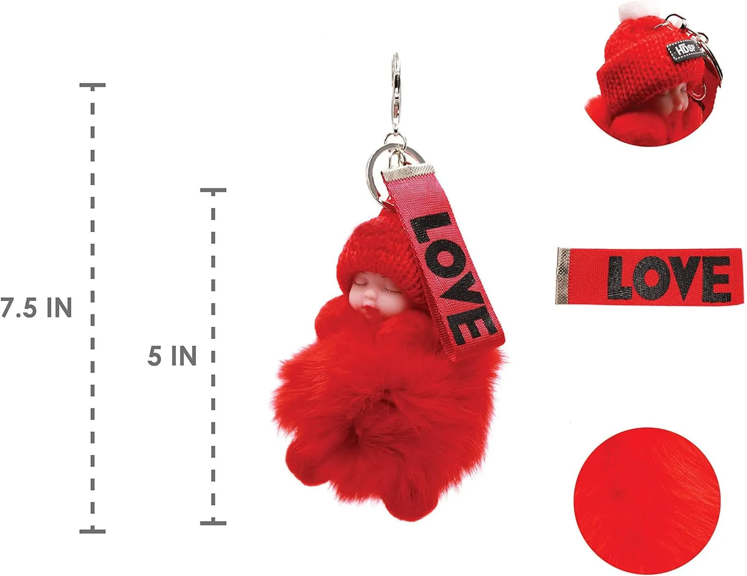surell Genuine Fox Fur Baby Keychain - Soft Fluffy Pom-Pom Charm for Bags and Purses - Luxury Gold Ring Accessory