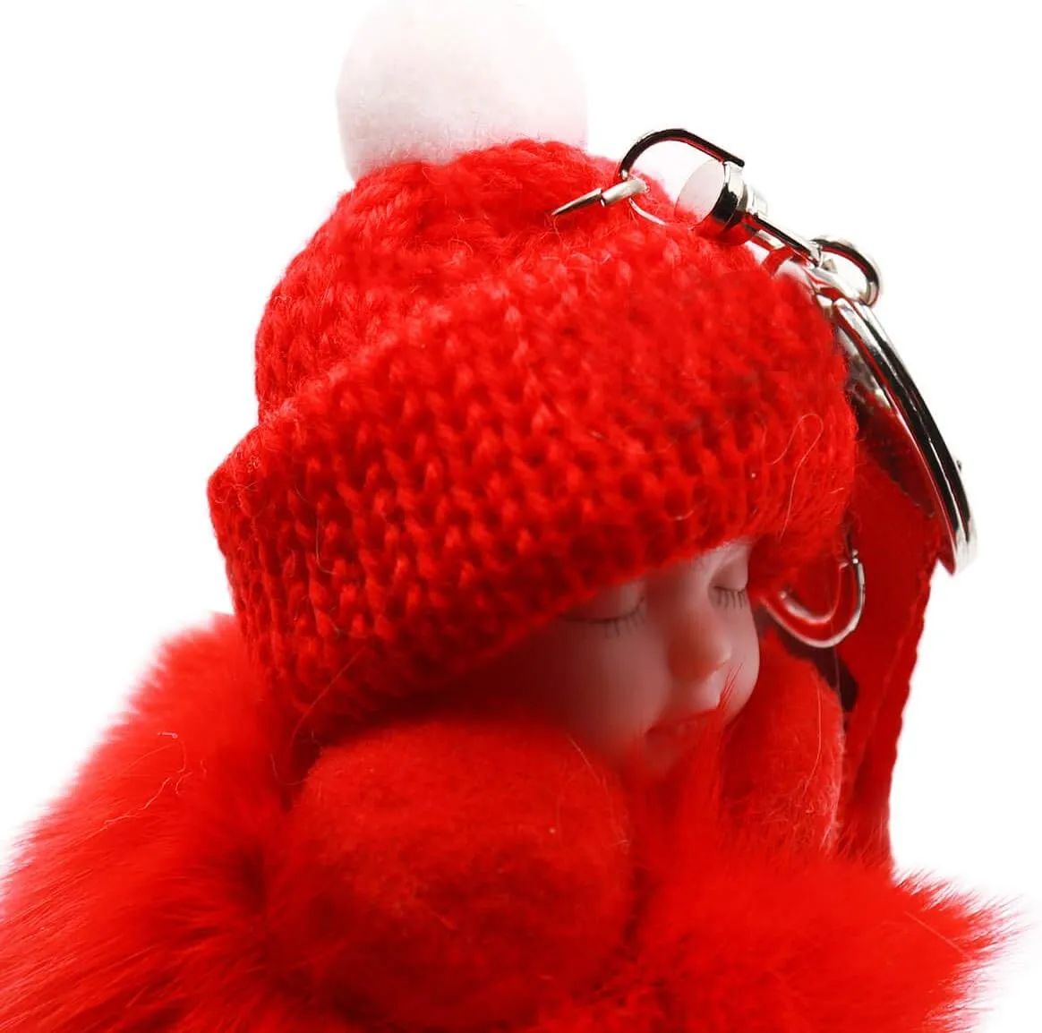 surell Genuine Fox Fur Baby Keychain - Soft Fluffy Pom-Pom Charm for Bags and Purses - Luxury Gold Ring Accessory