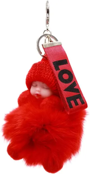 surell Genuine Fox Fur Baby Keychain - Soft Fluffy Pom-Pom Charm for Bags and Purses - Luxury Gold Ring Accessory
