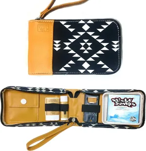 Surfer Gift & Surf Accessory with Stylish Zip Canvas Pouch, Surf Wax Holder, Elastic Loops for Sunscreen, Lip Balm & Wax Scraper - Items shown Included in Surf Kit (Black Aztec, Sticky)