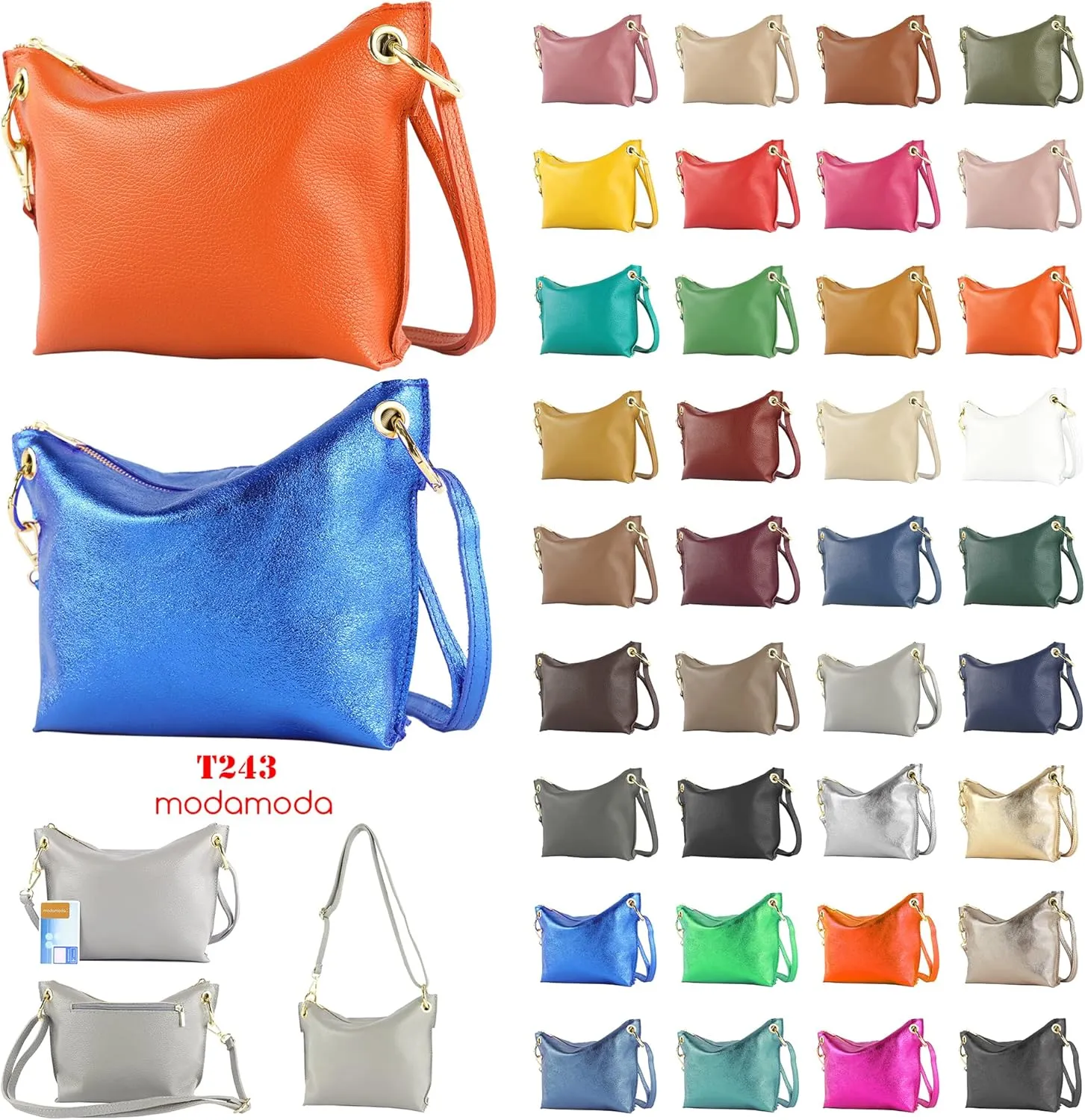 T243 / T252 women's leather shoulder bag, evening bag handmade in Italy