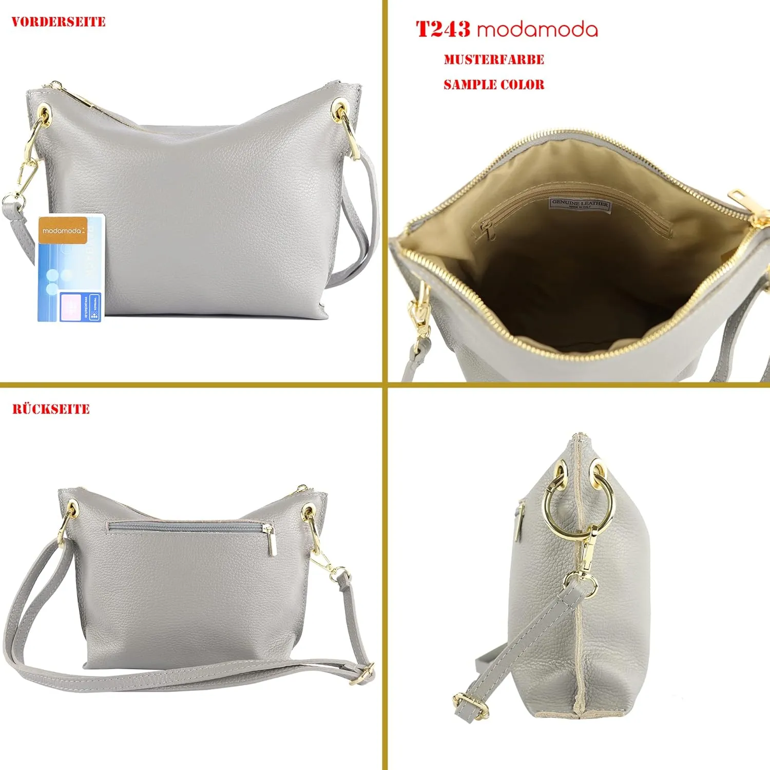 T243 / T252 women's leather shoulder bag, evening bag handmade in Italy