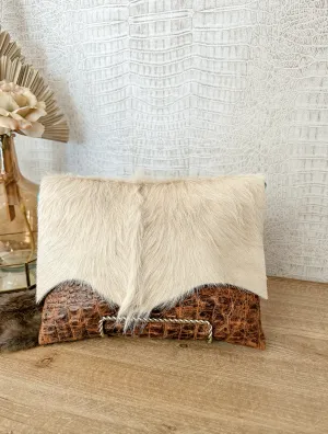 Tan Croc with Cream Hide Clutch/Crossbody
