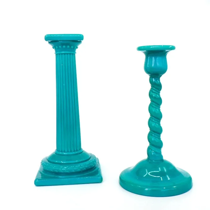 Teal Glass Candlesticks