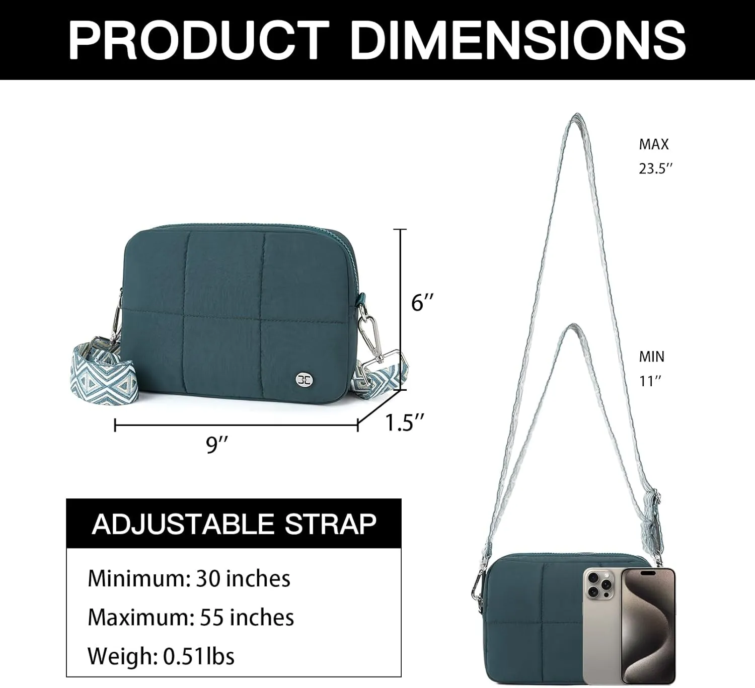 Telena Crossbody Bags for Women Cross Body Purse with Guitar Strap Lightweight Puffer Shoulder Bag for Travel