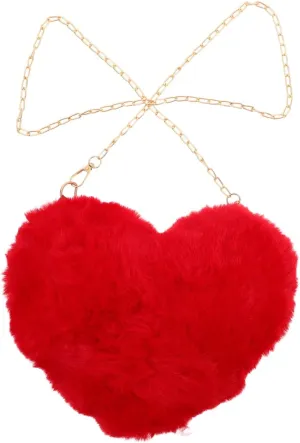 TENDYCOCO Heart Shaped Clutch Purse Faux Fur Shoulder Bag Crossbody Bag Fluffy Handbag