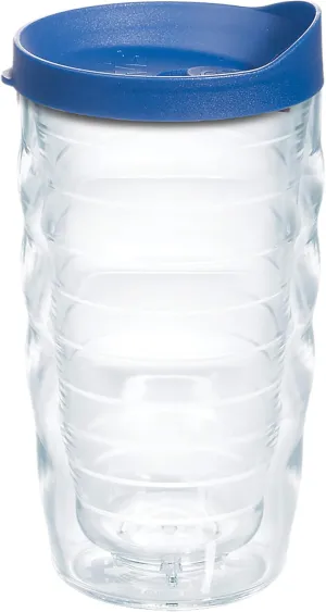 Tervis Clear & Colorful Lidded Made in USA Double Walled Insulated Tumbler Travel Cup Keeps Drinks Cold & Hot, 10oz Wavy, Blue Lid