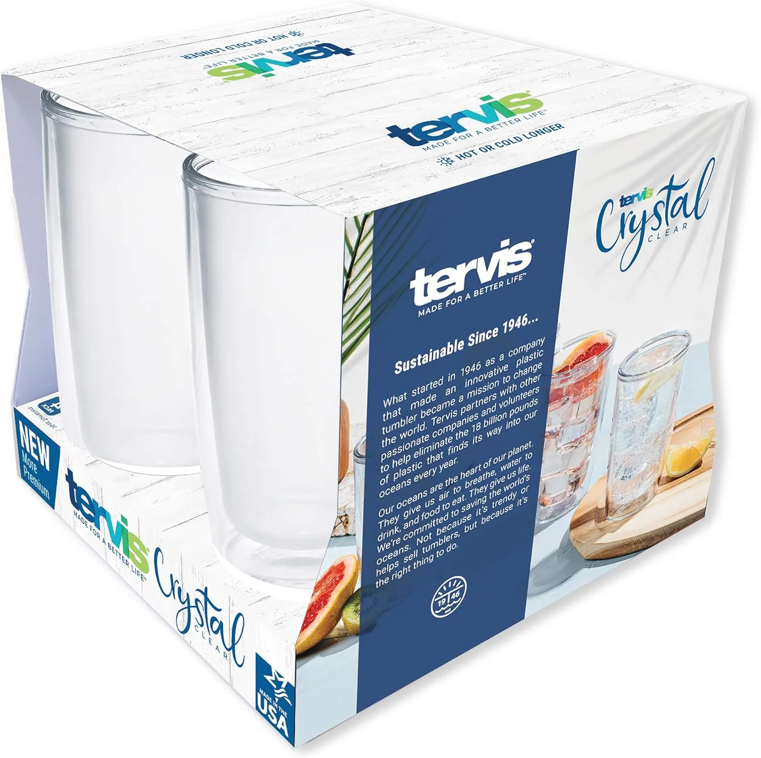 Tervis Crystal Clear Tabletop Made in USA Double Walled Insulated Tumbler Travel Cup Keeps Drinks Cold & Hot, 16oz - 4pk, Classic