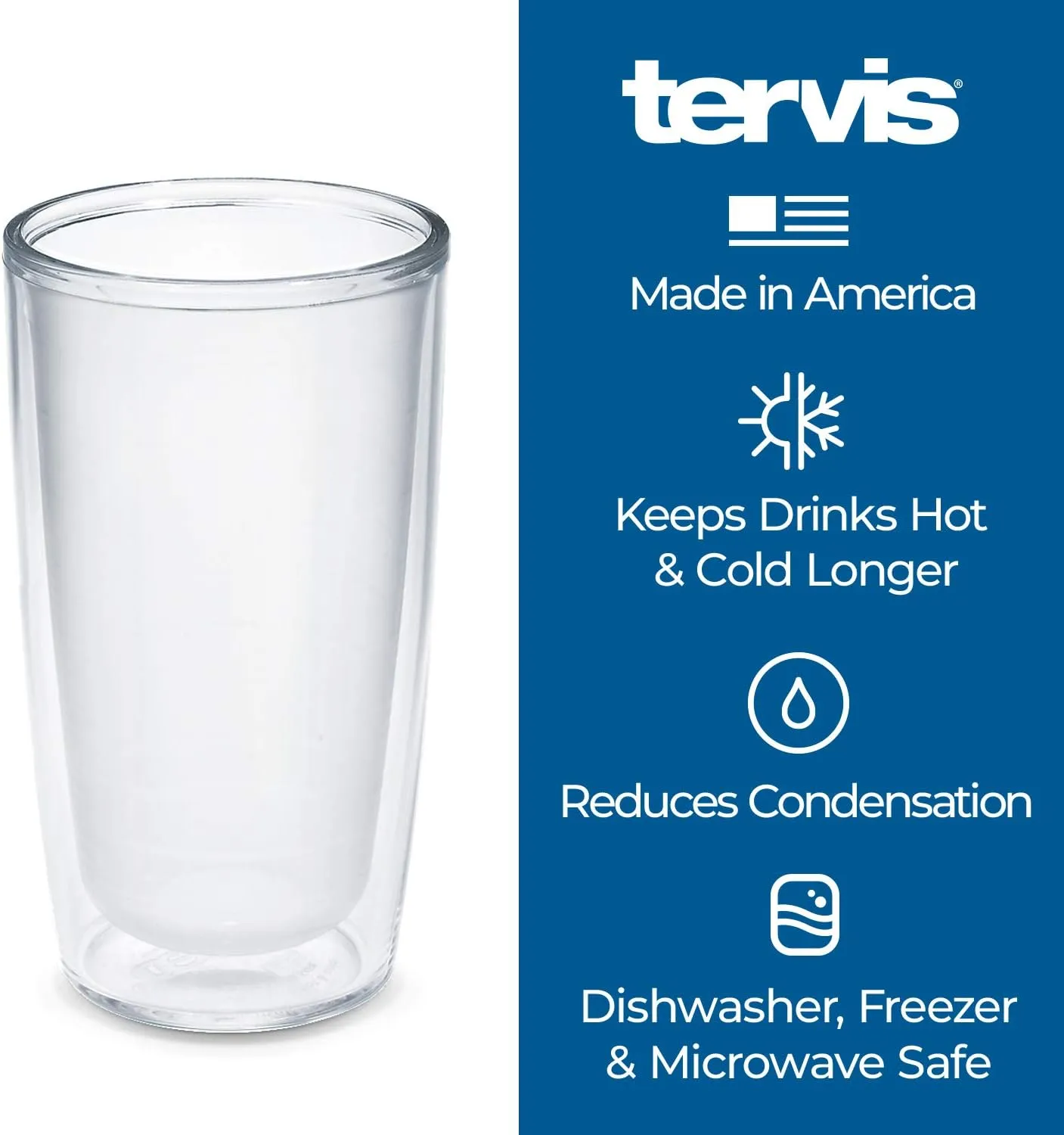 Tervis Crystal Clear Tabletop Made in USA Double Walled Insulated Tumbler Travel Cup Keeps Drinks Cold & Hot, 16oz - 4pk, Classic