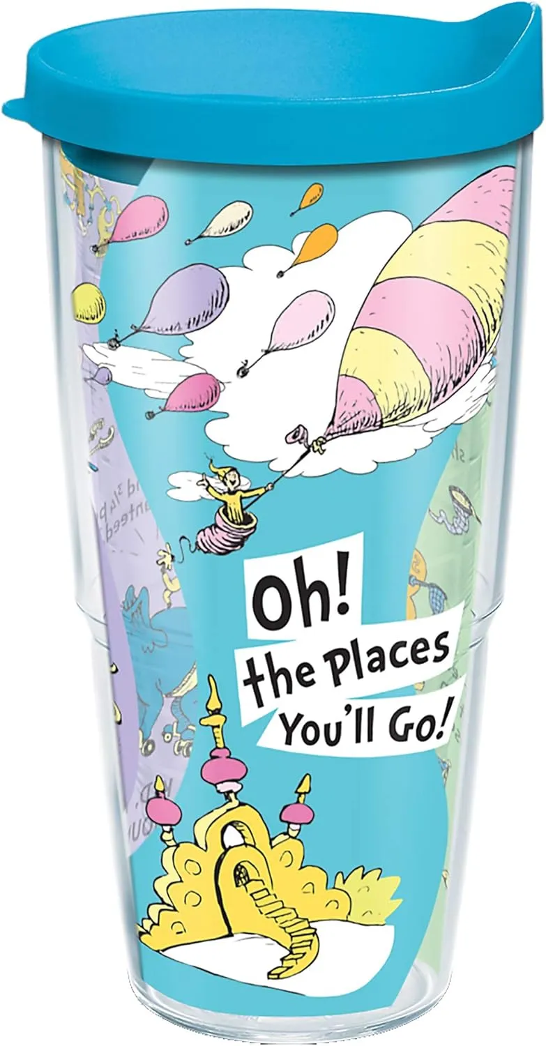 Tervis Dr. Seuss - Oh the Places You'll Go Quote Made in USA Double Walled Insulated Tumbler Travel Cup Keeps Drinks Cold & Hot, 24oz, Classic