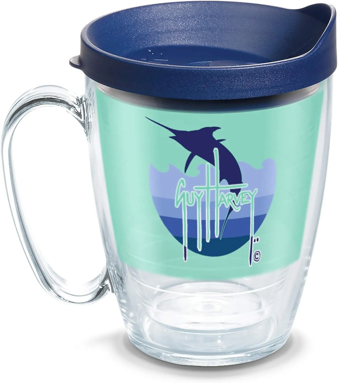 Tervis Guy Harvey Mint and Navy Marlin Made in USA Double Walled Insulated Tumbler Travel Cup Keeps Drinks Cold & Hot, 16oz Mug, Classic