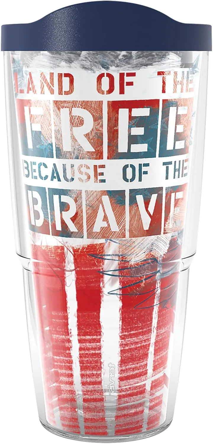 Tervis Home of the Free Because of the Brave Eagle Made in USA Double Walled Insulated Tumbler Travel Cup Keeps Drinks Cold & Hot, 24oz, Classic