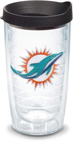 Tervis Made in USA Double Walled NFL Miami Dolphins Insulated Tumbler Cup Keeps Drinks Cold & Hot, 16oz - Black Lid, Primary Logo