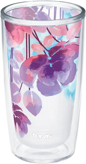 Tervis Made in USA Double Walled Watercolor Floral Purple - Crystal Insulated Tumbler Cup Keeps Drinks Cold & Hot, 16oz, Watercolor Blossoms