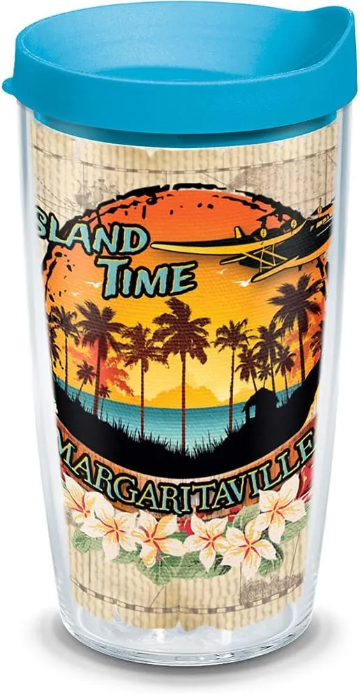 Tervis Margaritaville - Island Time Insulated Tumbler with Wrap and Turquoise Lid, 16oz, Clear
