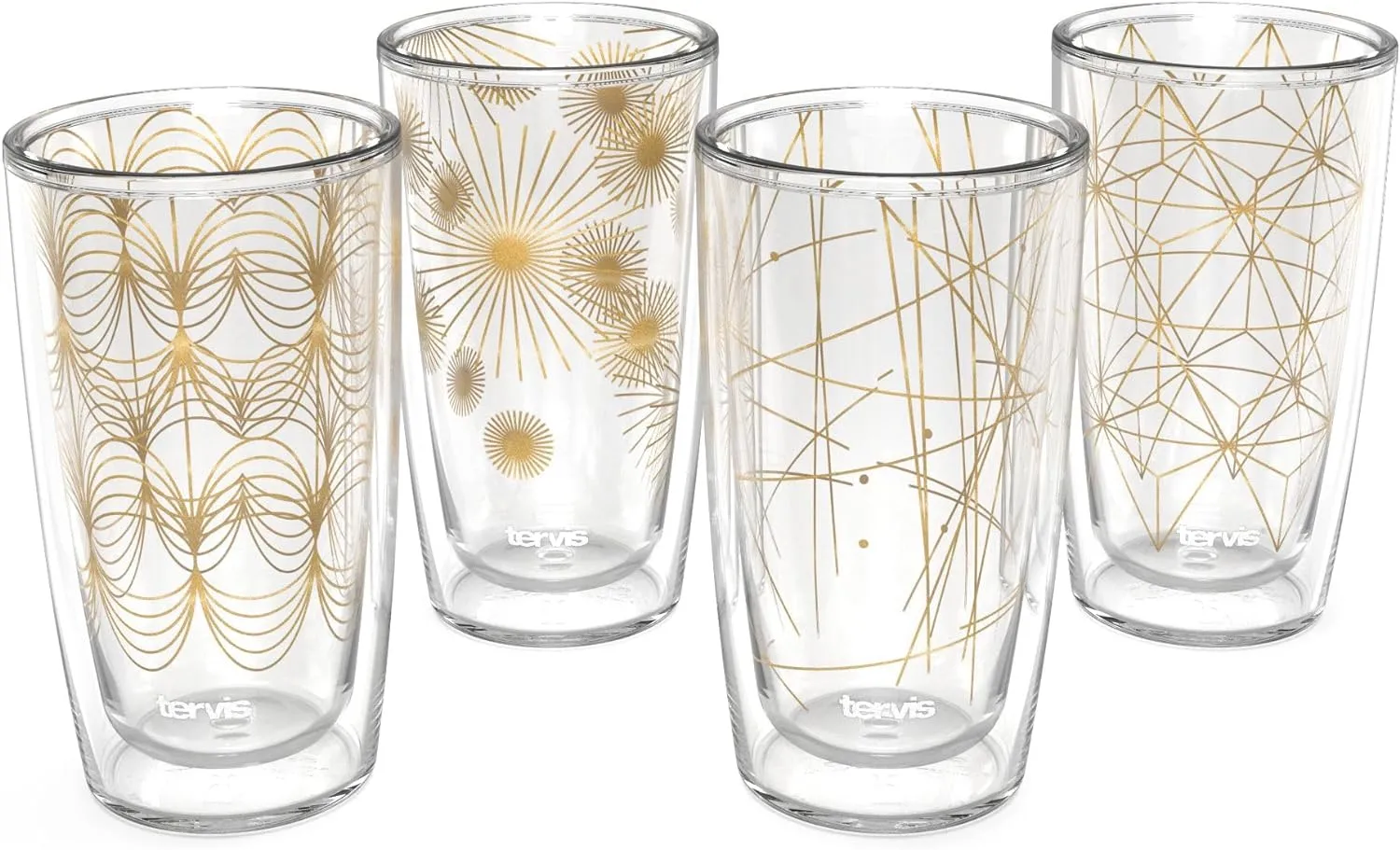 Tervis Midcentury Modern Mid Mod Minimal Collection Made in USA Double Walled Insulated Tumbler Travel Cup Keeps Drinks Cold & Hot, 16oz 4pk, Assorted