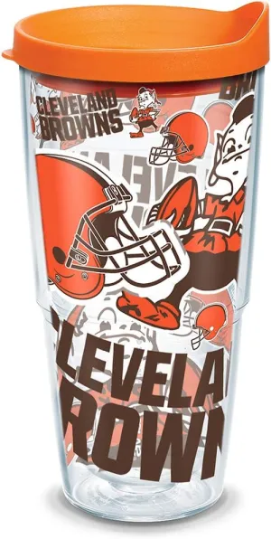 Tervis NFL Cleveland Browns All Over Made in USA Double Walled Insulated Tumbler Travel Cup Keeps Drinks Cold & Hot, 24oz, Classic