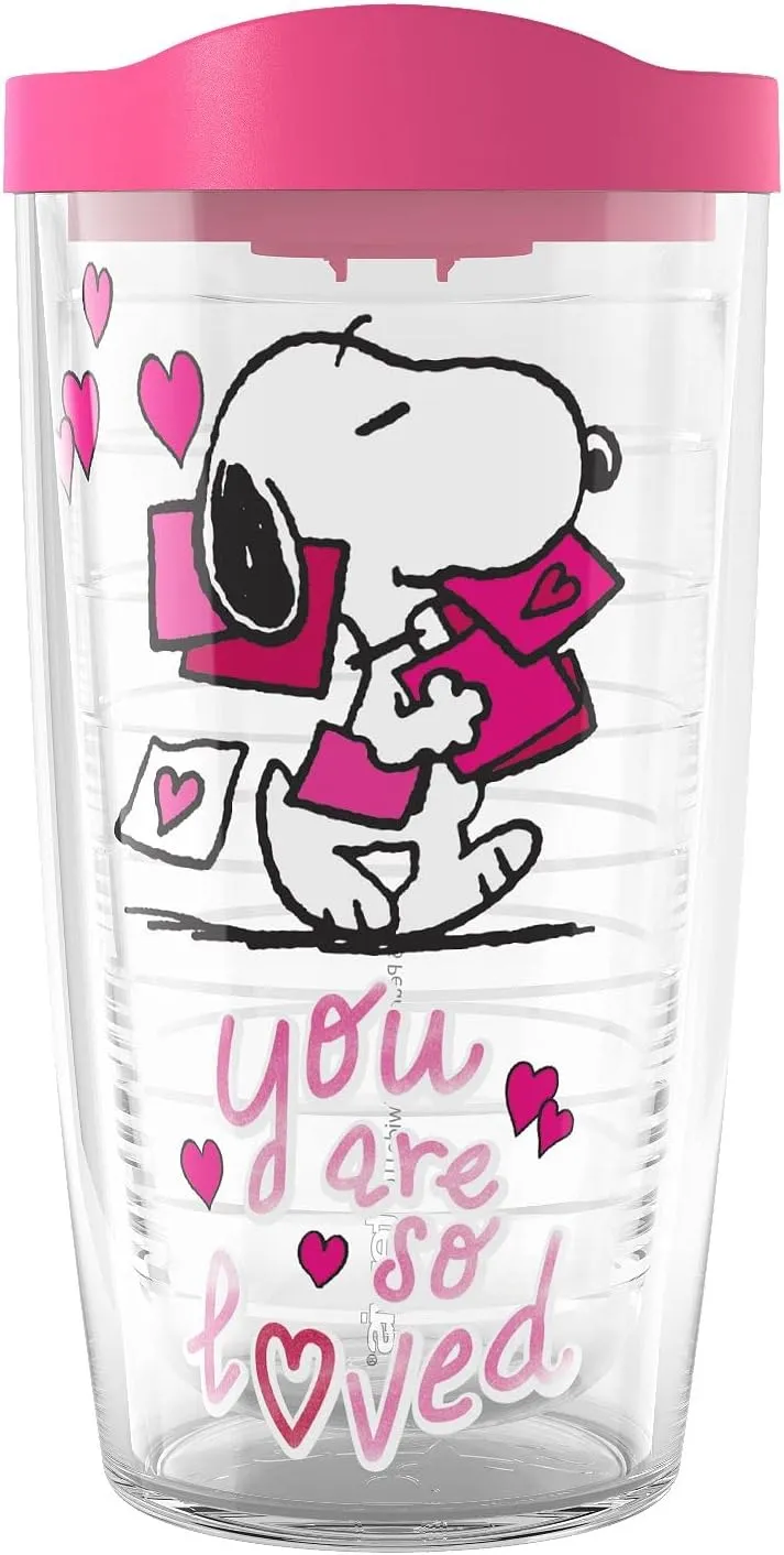 Tervis Peanuts Snoopy Valentine's Day You Are So Loved Made in USA Double Walled Insulated Tumbler Travel Cup Keeps Drinks Cold & Hot, 16oz, Classic