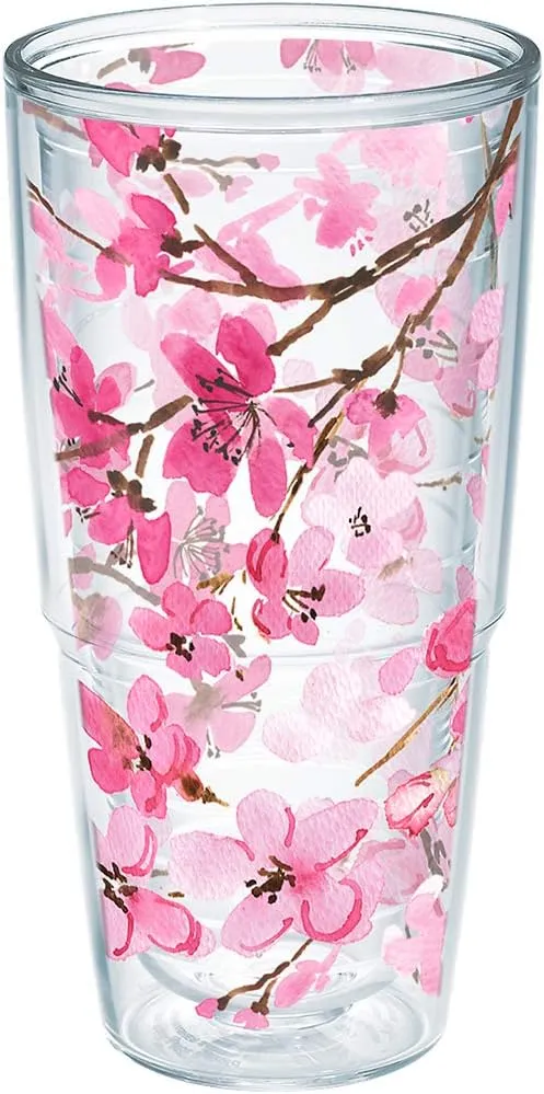 Tervis Sakura Japanese Cherry Blossom Made in USA Double Walled Insulated Tumbler Cup Keeps Drinks Cold & Hot, 24oz, Classic - Unlidded
