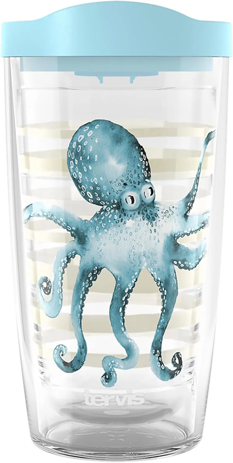 Tervis Sara Berrenson - Atlantica Collection Made in USA Double Walled Insulated Tumbler Travel Cup Keeps Drinks Cold & Hot, 16oz, Octopus