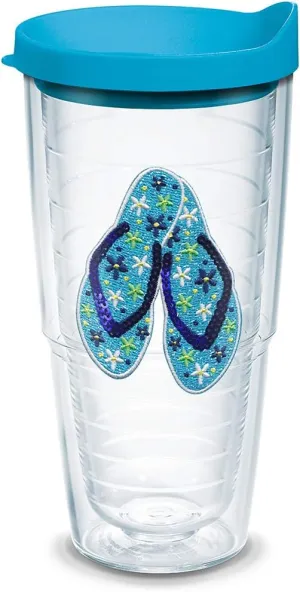 Tervis Sequins Flip Flops Made in USA Double Walled Insulated Tumbler Cup Keeps Drinks Cold & Hot, 24oz, Clear