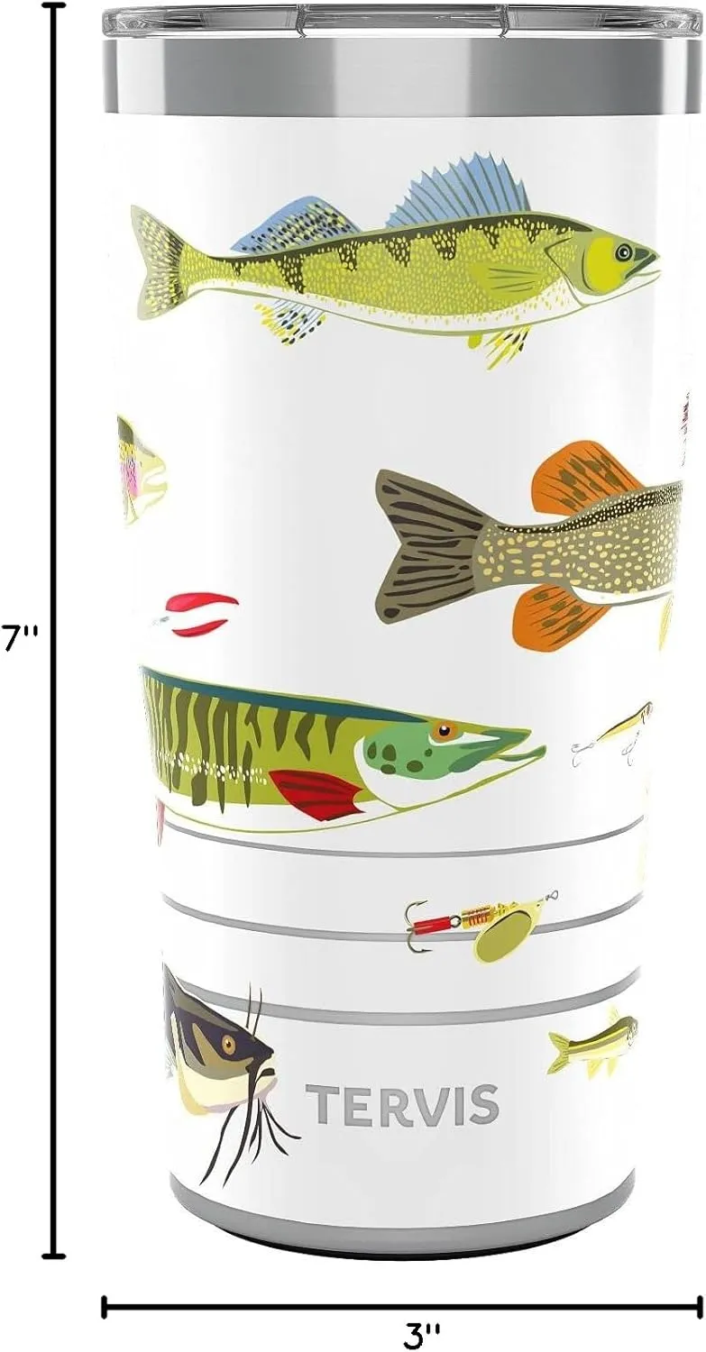 Tervis Traveler Freshwater Fish and Lures Triple Walled Insulated Tumbler Travel Cup Keeps Drinks Cold & Hot, 20oz, Stainless Steel