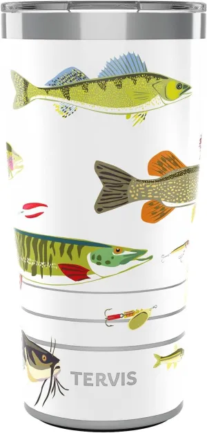 Tervis Traveler Freshwater Fish and Lures Triple Walled Insulated Tumbler Travel Cup Keeps Drinks Cold & Hot, 20oz, Stainless Steel