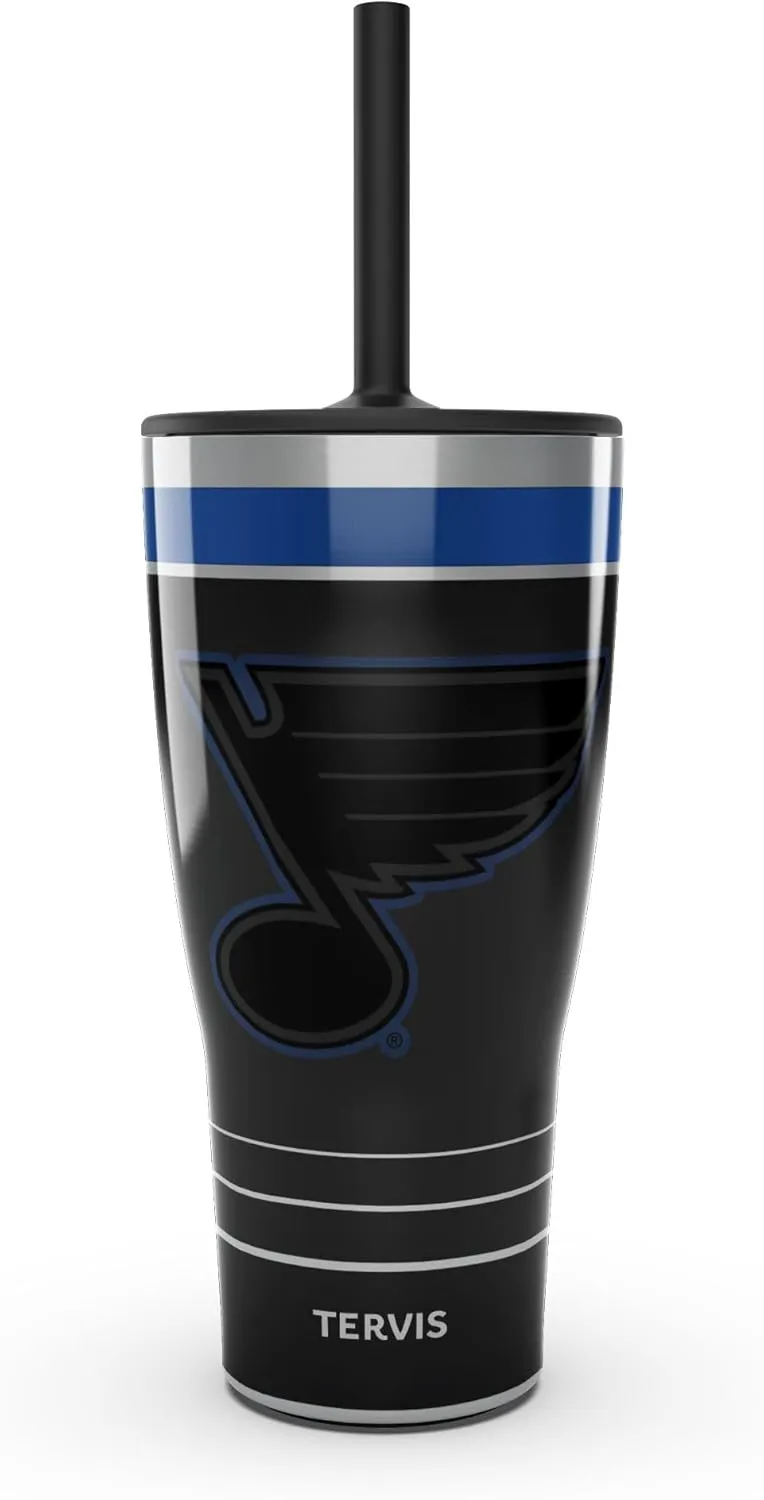 Tervis Traveler NHL St. Louis Blues - Night Game Triple Walled Insulated Tumbler Travel Cup Keeps Drinks Cold & Hot, 30oz with Straw Lid, Stainless Steel
