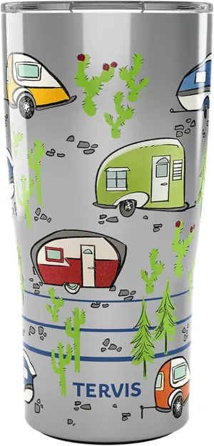 Tervis Traveler Retro Camping Triple Walled Insulated Tumbler Travel Cup Keeps Drinks Cold & Hot, 20oz, Stainless Steel