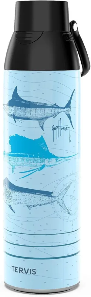Tervis Venture Water Bottle Guy Harvey - Saltwater Trio Triple Walled Insulated Tumbler Travel Cup Keeps Drinks Cold & Hot, 26oz, Stainless Steel