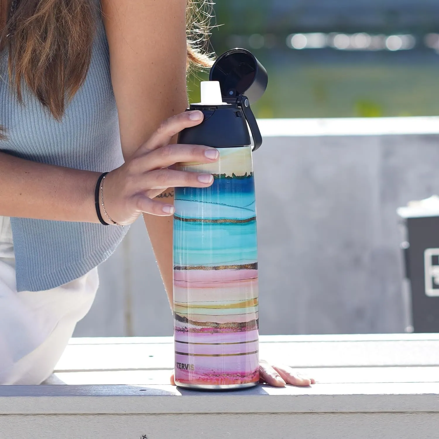 Tervis Venture Water Bottle Guy Harvey - Saltwater Trio Triple Walled Insulated Tumbler Travel Cup Keeps Drinks Cold & Hot, 26oz, Stainless Steel