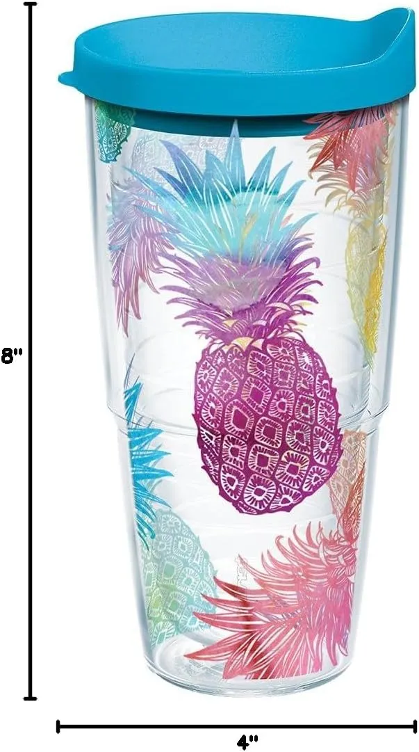 Tervis Watercolor Pineapples Made in USA Double Walled Insulated Tumbler Travel Cup Keeps Drinks Cold & Hot, 24oz, Classic