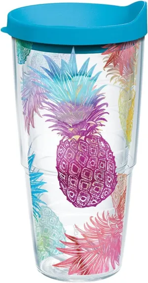 Tervis Watercolor Pineapples Made in USA Double Walled Insulated Tumbler Travel Cup Keeps Drinks Cold & Hot, 24oz, Classic